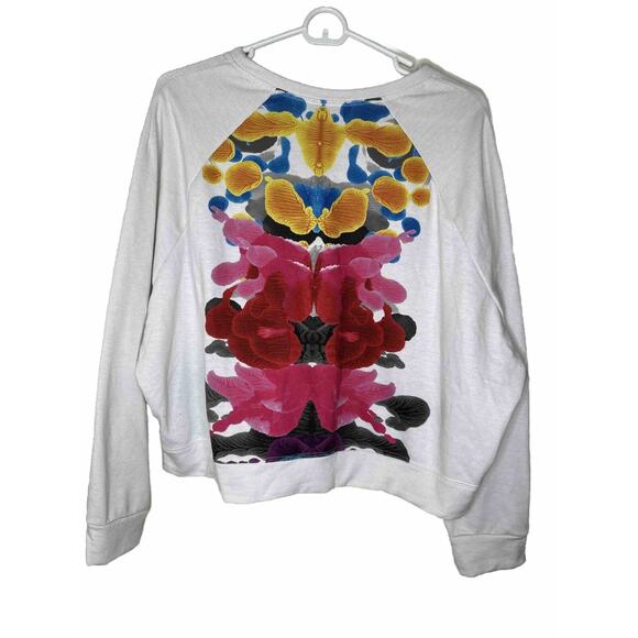 Terez Women’s Sz Large White Multicolor Inkblot Cropped Sweatshirt Athleisure - Picture 4 of 9